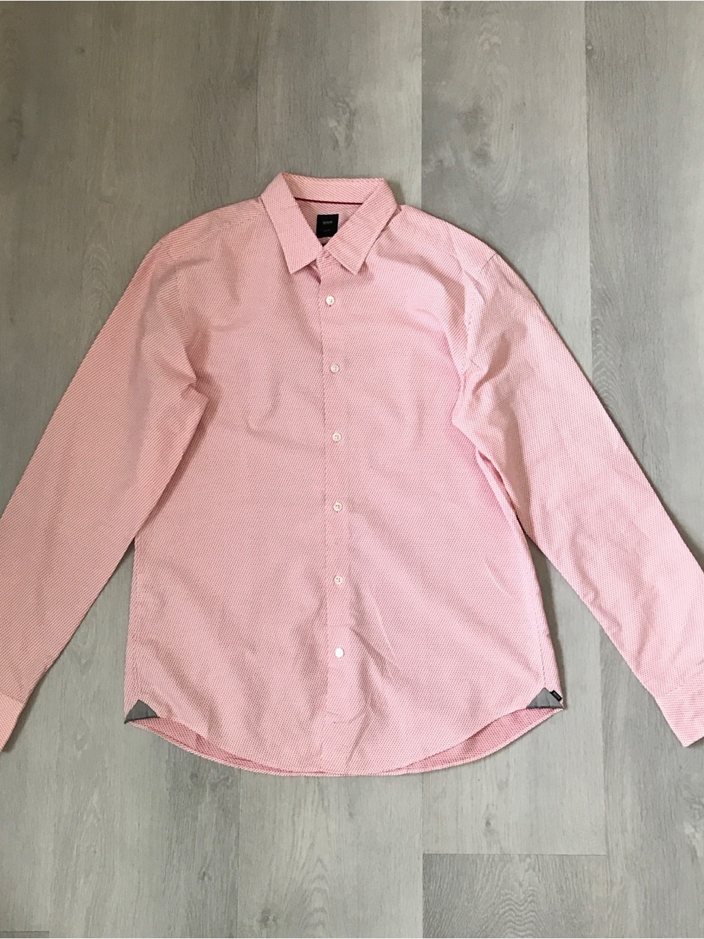 HUGO BOSS DRESS SHIRT PINK POLKA DOT BUTTON DOWN LONG SLEEVE MENS LARGE